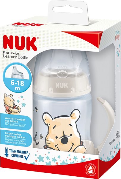 Detská fľaša na pitie NUK  fľaštička na učenie  DISNEY-Medvedík Pú s kontrolou teploty 150 ml modrá (mix motívov) ...