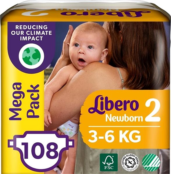 Detské plienky Libero Newborn 2 Mega Pack (108 ks) 3 – 6 kg Screen