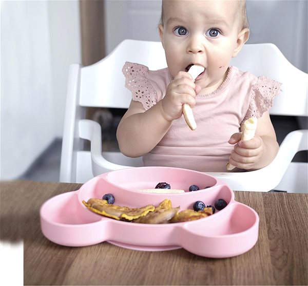 Gyerek tányér Canpol Babies Osztott szilikon tányér tapadókoronggal - mackó, rózsaszín ...