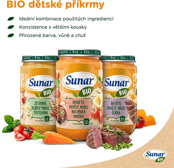 Príkrm Sunar BIO príkrm batáty, hovädzie mäso, šošovica 6× 235 g ...