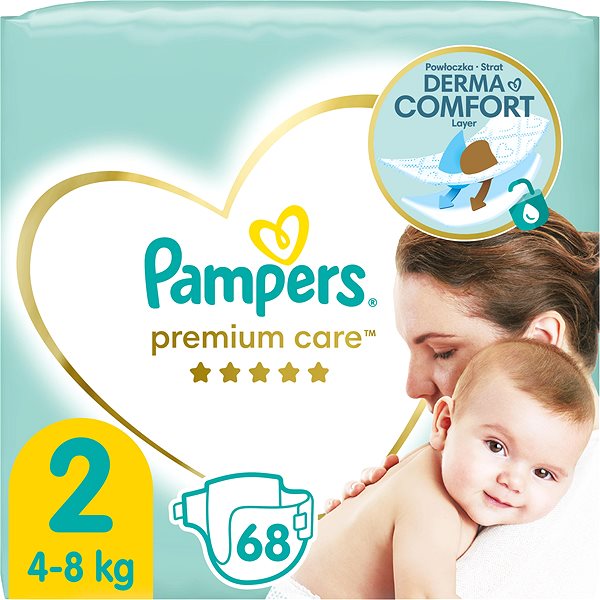 Jednorazové plienky PAMPERS Premium Care darčekový box veľkosť 2 (136 ks) + obrúsky Aqua Pure 48 ks Screen
