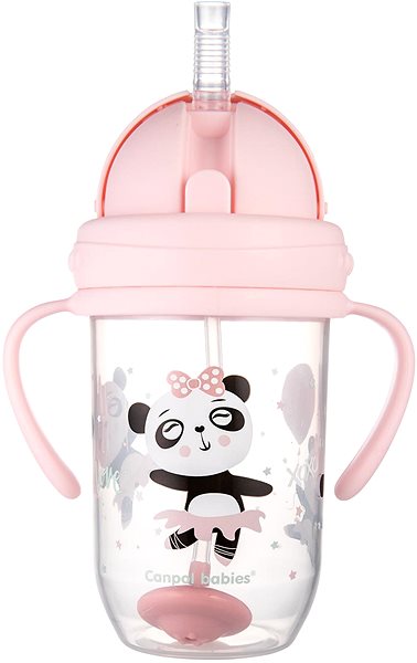 Tanulópohár Canpol Babies csepegésmentes ivópohár súllyal ellátott szívószállal Exotic Animals 270 ml, rózsaszínű ...