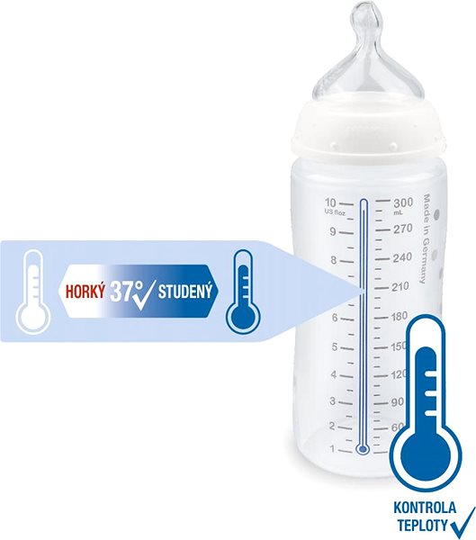 Cumisüveg NUK FC+ üveg cumisüveg hőmérséklet jelzővel 240 ml, kék ...