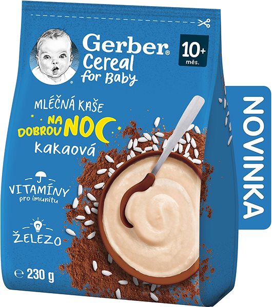 Mliečna kaša GERBER Cereal mliečna kaša Dobrú noc kakaová 230 g ...