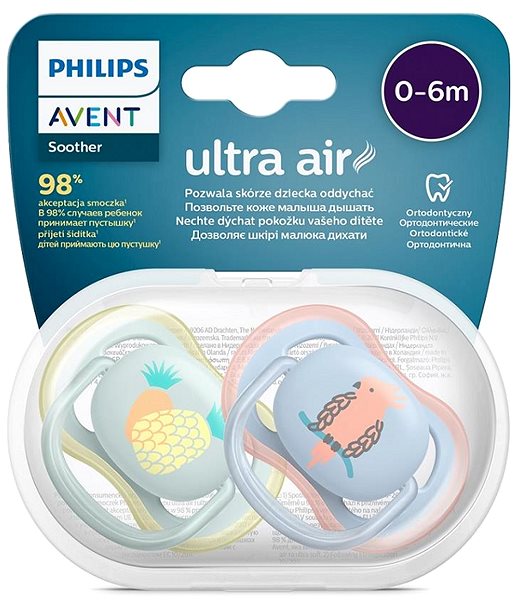 Cumi Philips AVENT Ultra Air Cumi, kép, 0-6 hó, fiú (papagáj), 2 db ...