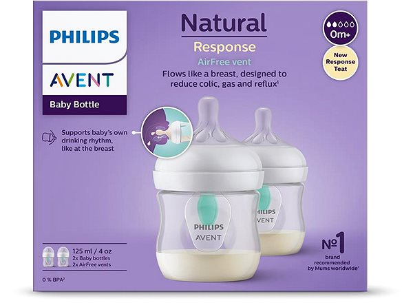 Dojčenská fľaša Philips AVENT Natural Response s ventilom AirFree 125 ml, 0 m+, 2 ks ...