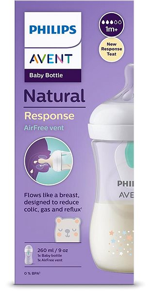 Dojčenská fľaša Philips AVENT Natural Response s ventilom AirFree 260 ml, 1 m+, medveď ...