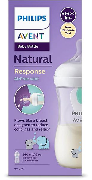 Dojčenská fľaša Philips AVENT Natural Response s ventilom AirFree 260 ml, 1 m+, slon ...