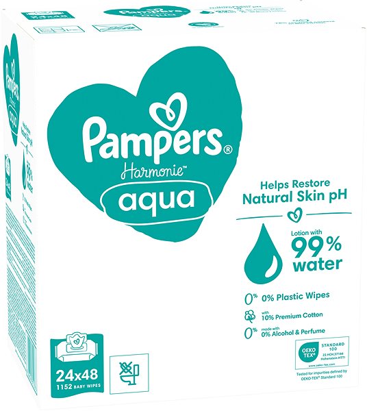 Popsitörlő PAMPERS Harmonie Aqua Plastic Free 1152 db (24× 48 db) ...