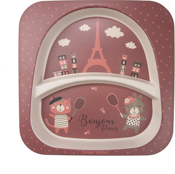 Detská jedálenská súprava Canpol Babies súprava riadu Bonjour Paris červená, 5 ks ...