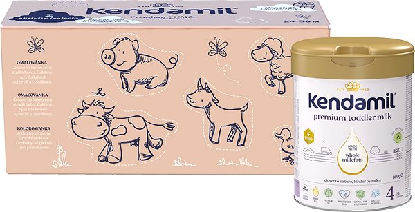 Kojenecké mléko Kendamil Premium 4 HMO+, 2,4 kg (3× 800 g), kreativní balení s dárkem ...