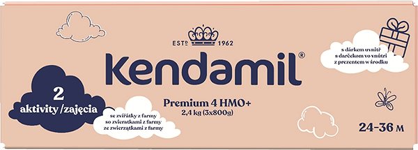 Kojenecké mléko Kendamil Premium 4 HMO+, 2,4 kg (3× 800 g), kreativní balení s dárkem ...