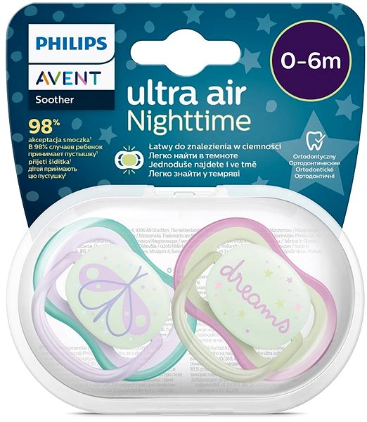 Cumi Philips AVENT Ultra Air Nighttime 0-6 m kislány, 2 db ...