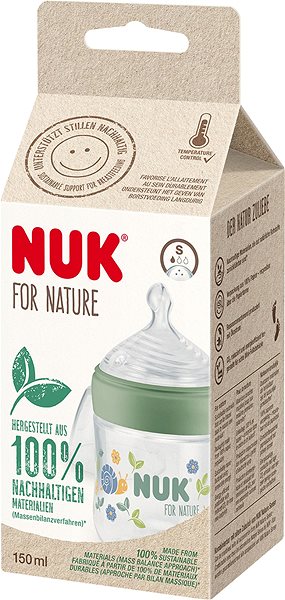 Cumisüveg NUK For Nature cumisüveg hőmérséklet-szabályozóval, 150 ml, zöld ...