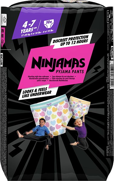 Plienkové nohavičky PAMPERS Ninjamas Pyjama Pants Srdiečka 4 – 7 rokov (10 ks) ...