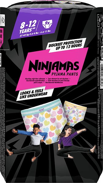 Plienkové nohavičky PAMPERS Ninjamas Pyjama Pants Srdiečka 8 – 12 rokov (9 ks) ...