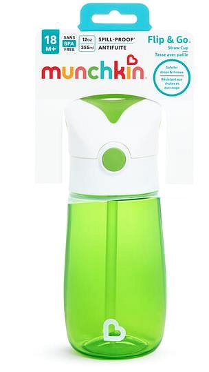 Gyerek kulacs Munchkin Flip & Go™ szívószálas pohár, zöld, 355 ml ...