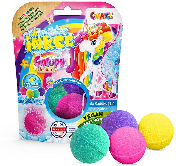 CRAZE Unicorn bath bomb 4-pack.
