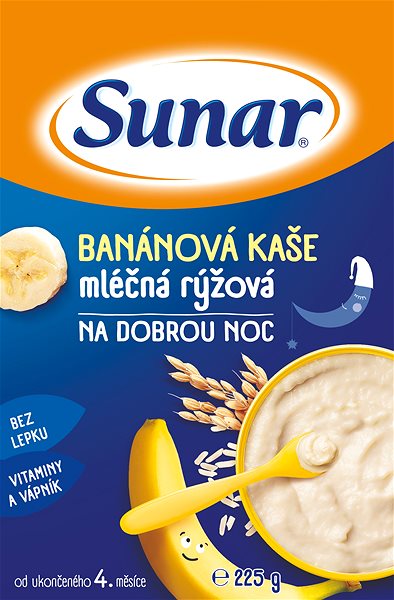 Mléčná kaše Sunar banánová kaše mléčná rýžová na dobrou noc 225 g ...