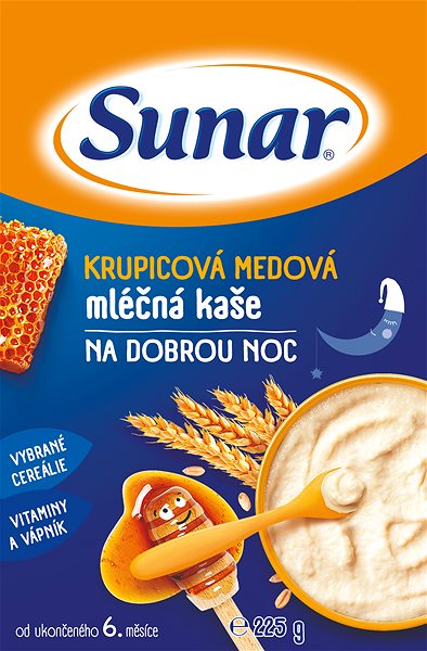 Mléčná kaše Sunar medová krupicová kaše mléčná na dobrou noc 225 g ...