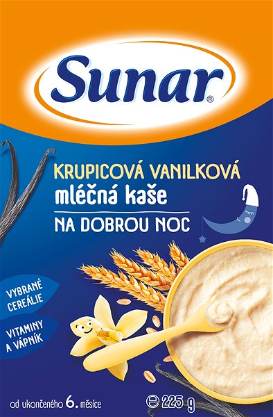 Mléčná kaše Sunar vanilková krupicová kaše mléčná na dobrou noc 225 g ...