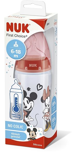 Dojčenská fľaša NUK FC+ fľaša Mickey s kontrolou teploty 300 ml, červená ...