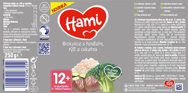 Príkrm Hami Brokolica s hovädzím, ryžou a cuketou 6× 250 g ...