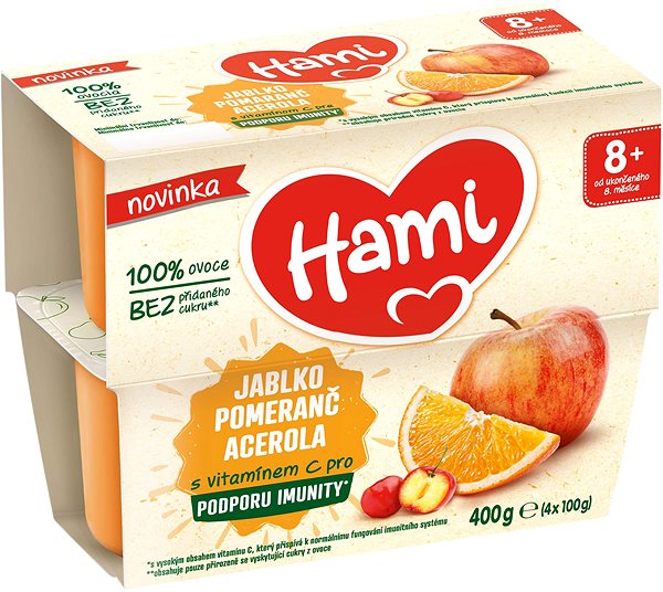 Príkrm Hami ovocný príkrm 100 % Jablko pomaranč acerola 6 × (4 × 100 g) ...