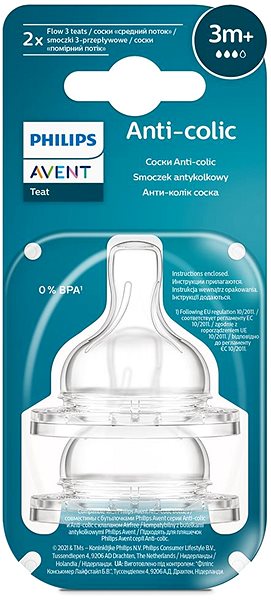 Etetőcumi Philips AVENT Anti-Colic, közepes átfolyású, 3m+, 2 db ...