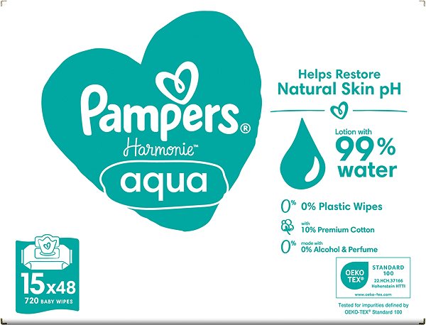 Popsitörlő PAMPERS Harmonie Aqua Nedves törlőkendő Plastic Free 15x 48 db ...