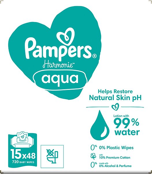 Popsitörlő PAMPERS Harmonie Aqua Nedves törlőkendő Plastic Free 15x 48 db ...