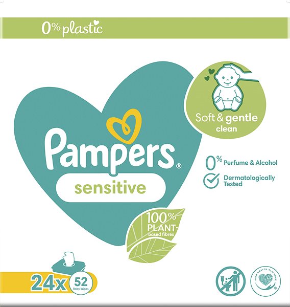 Popsitörlő PAMPERS Sensitive Plastic Free 24 x 52 db ...