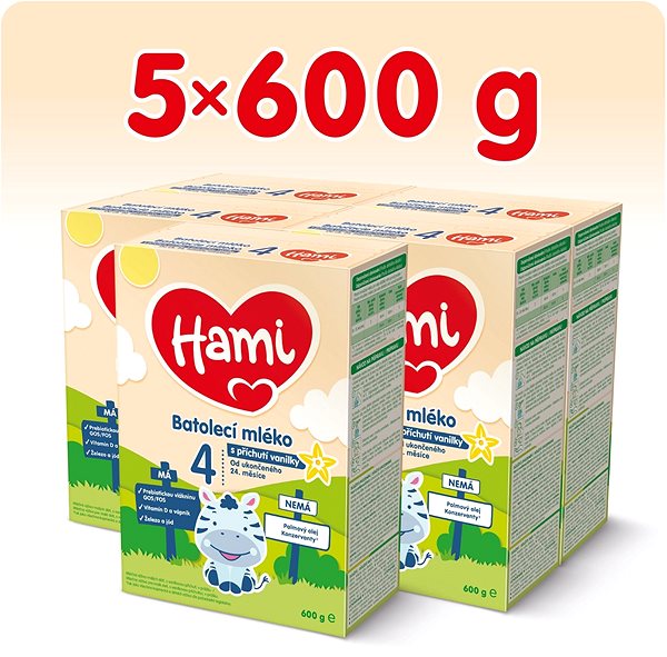 Dojčenské mlieko Hami 24+ batoľacie mliéko s vanilkovou príchuťou 5× 600 g Obsah balenia