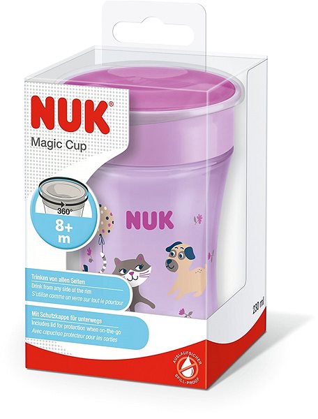 Tanulópohár NUK Magic Cup kupakkal 230 ml - rózsaszín, motívumok keveréke ...