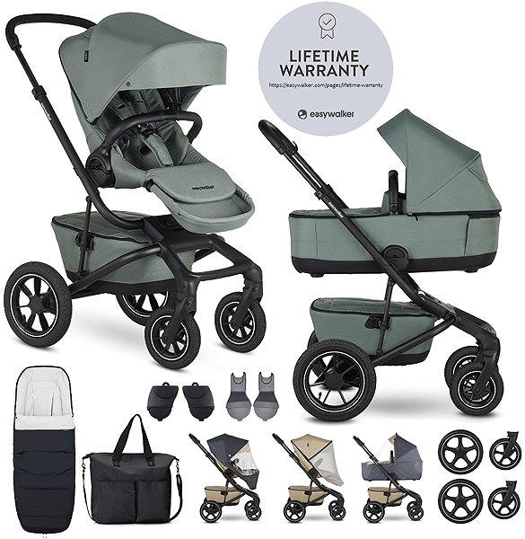 Baby Buggy EASYWALKER Combination pushchair Jimmey Thyme Green XXL AIR + RWS ...