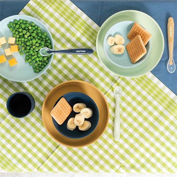 Gyerek étkészlet Nattou BPA-mentes étkészlet, zöld-kék, 3 db ...