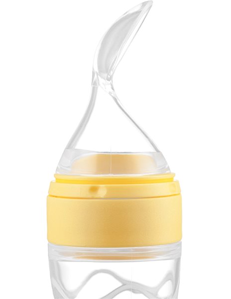 Kidnort Retter baby bottle with spoon yellow .