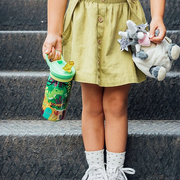 Gyerek termosz Quokka termosz szívószállal, Pop Kids 445 ml Dinosaurus Jungle ...