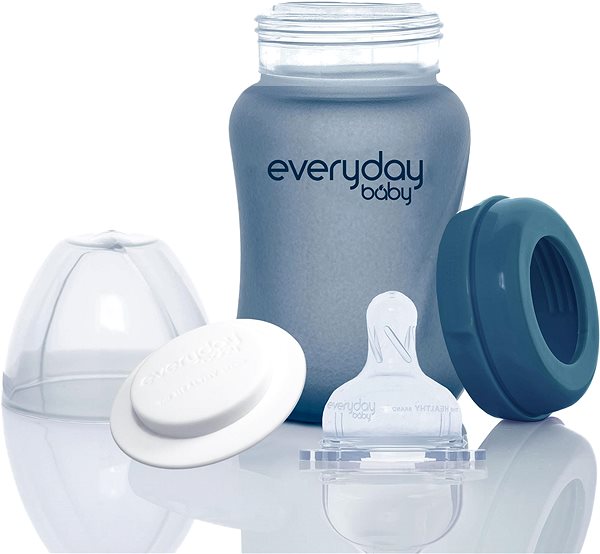 Dojčenská fľaša Everyday Baby fľaša sklo s teplotným senzorom 240 ml Blueberry ...