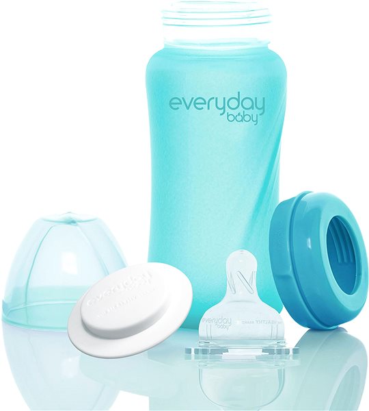 Dojčenská fľaša Everyday Baby fľaša sklo s teplotným senzorom 240 ml Turquoise ...