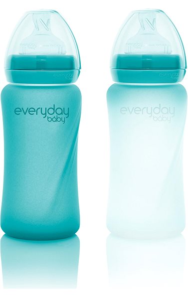 Dojčenská fľaša Everyday Baby fľaša sklo s teplotným senzorom 240 ml Turquoise ...