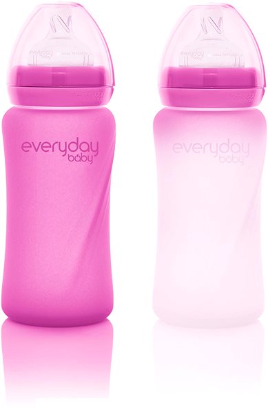 Dojčenská fľaša Everyday Baby fľaša sklo s teplotným senzorom 240 ml Pink ...