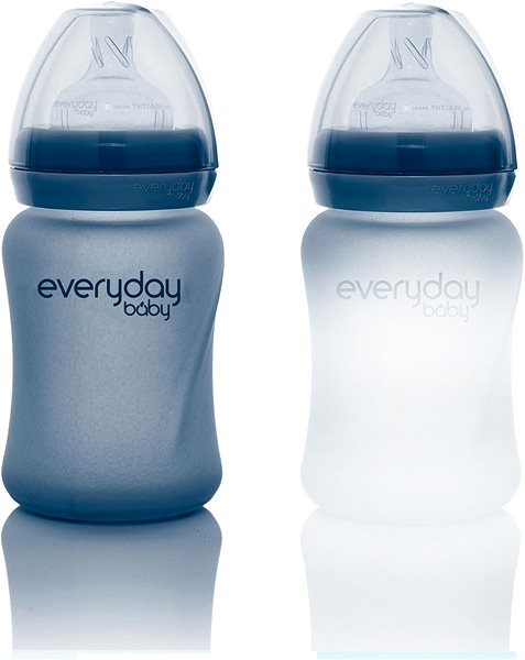 Dojčenská fľaša Everyday Baby fľaša sklo s teplotným senzorom 150 ml Blueberry ...