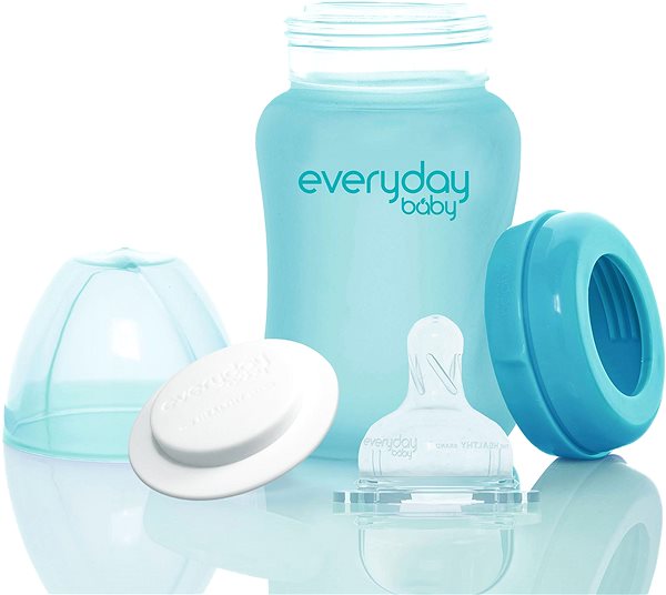 Dojčenská fľaša Everyday Baby fľaša sklo s teplotným senzorom 150 ml Turquoise ...