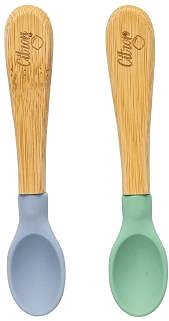 Baby spoon Citron Set of bamboo spoons - green / blue .