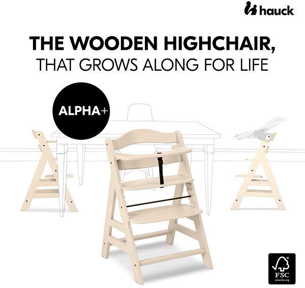 Etetőszék Hauck Alpha+ fa szék, Vanilla ...