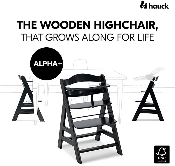 Stolička na kŕmenie Hauck Alpha+ drevená stolička Black ...