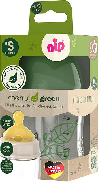 Dojčenská fľaša Nip Cherry Green sklenená fľaša 120 ml chlapec ...
