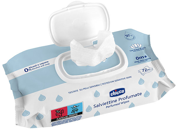 CHICCO baby wet wipes, 72 pcs, lightly perfumed.