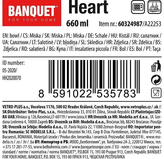 Miska BANQUET Miska keramická HEART 660 ml, bordová, 6 ks ...